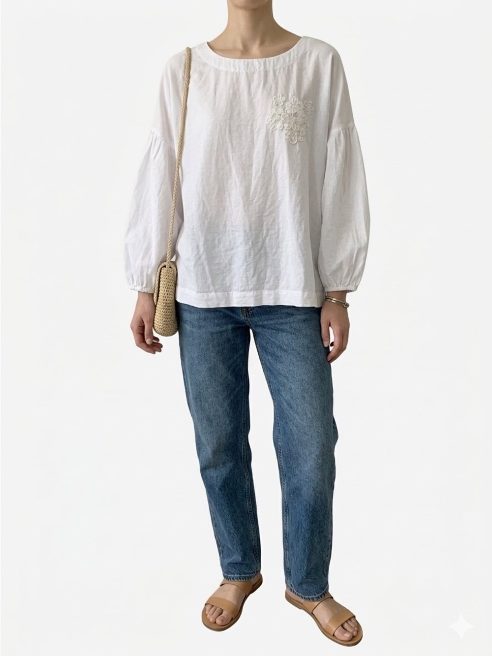 White Embroidered Peasant Blouse linen